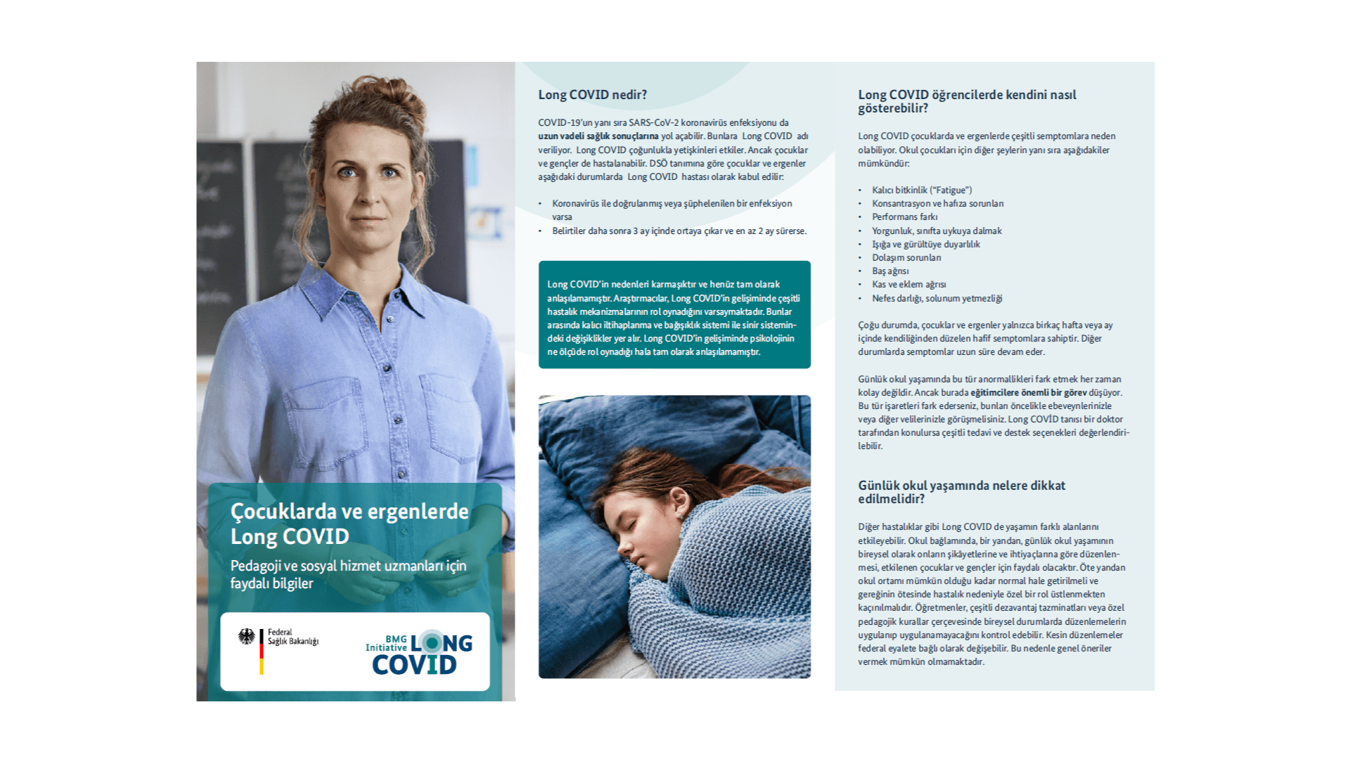Broşür: Çocuklarda ve ergenlerde uzun COVID - Eğitim ve sosyal uzmanlar için faydalı bilgiler