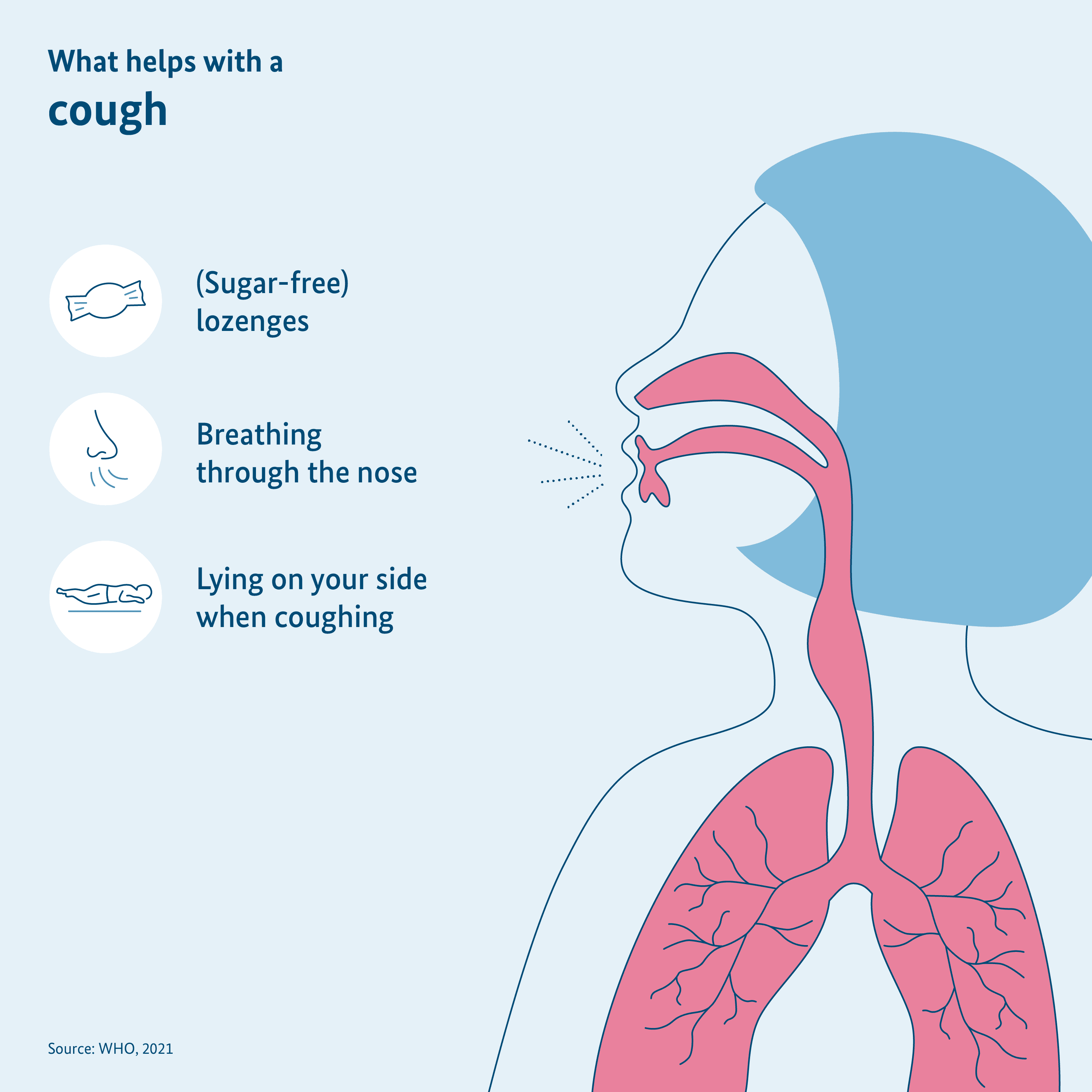 Graphic: Tips on how to deal with cough, human body is shown in cross section with respiratory tract