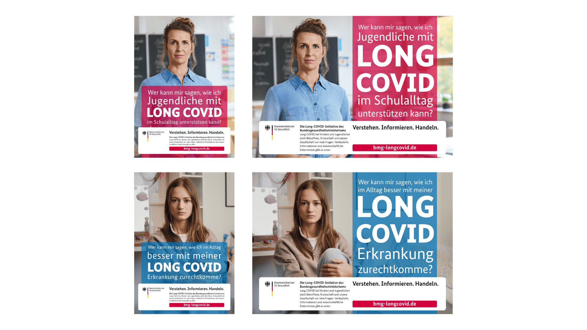 Grafik: Long COVID bei Kindern und Jugendlichen - Anzeigenmotiv Lehrerin und Schülerin