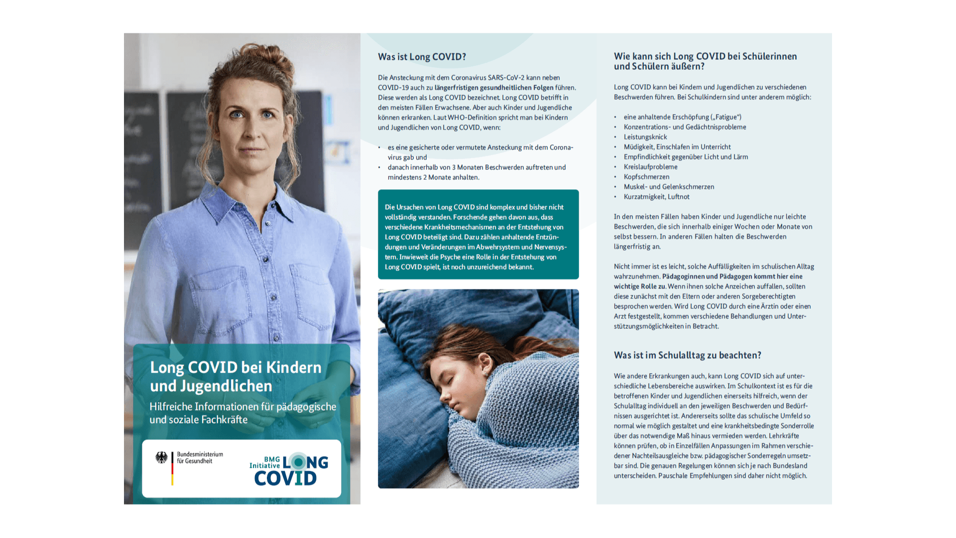 Grafik: Long COVID bei Kindern und Jugendlichen - Flyer Lehrerin