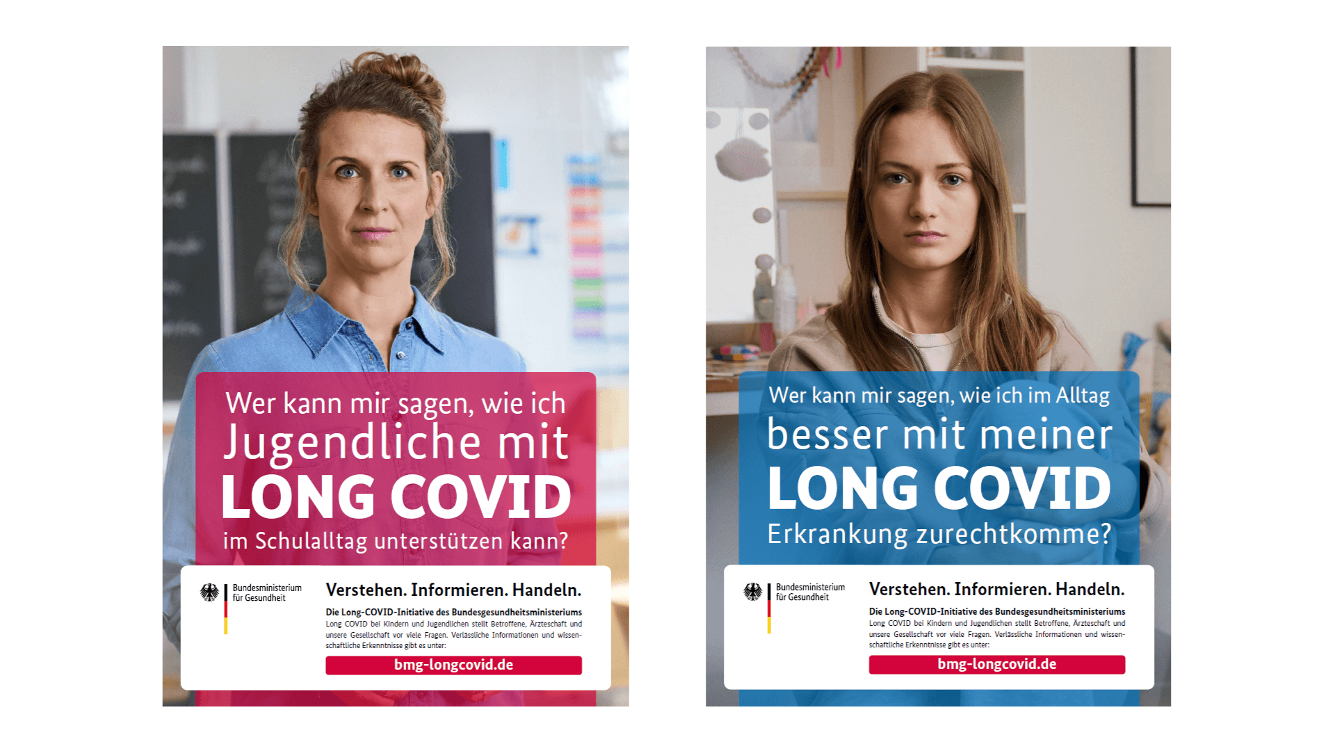 Grafik: Long COVID bei Kindern und Jugendlichen - Plakatmotiv Lehrerin und Schülerin